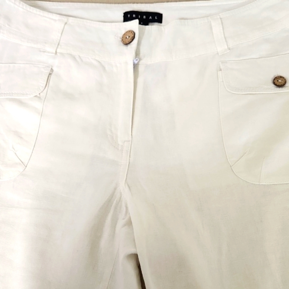 Tribal White Linen Blend Bermuda Shorts - Picture 2 of 5